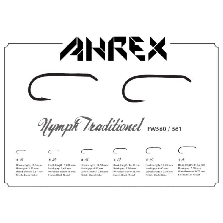 Ahrex Fw561 Nymph Traditional Barbless #16 Trout Fly Tying Hooks